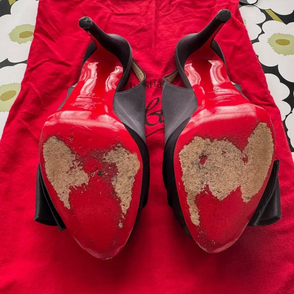 Christian Louboutin Sling Nodo 120 mm Crepe Satin Heels - Black EU 37 - Picture 7 of 12